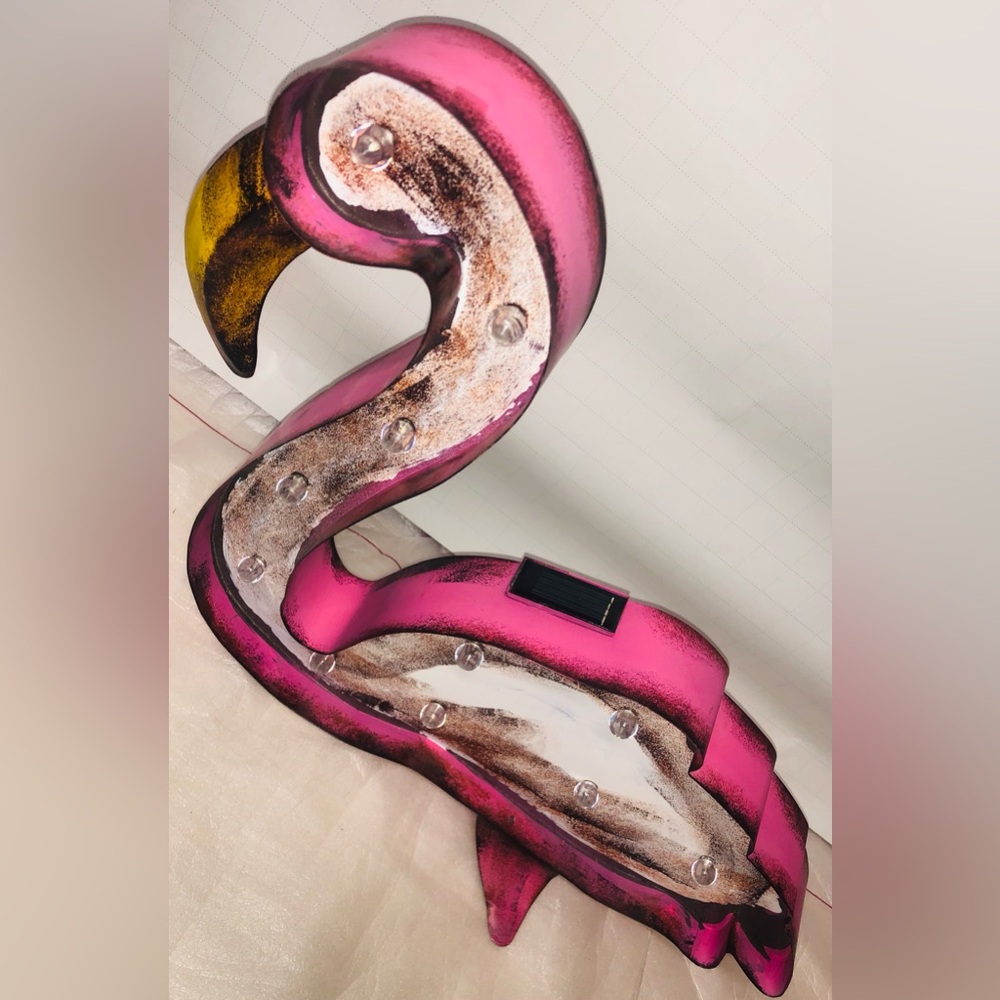 Metal Pink Flamingo LED Solar Light Love Decor Livingroom Tropica Garden